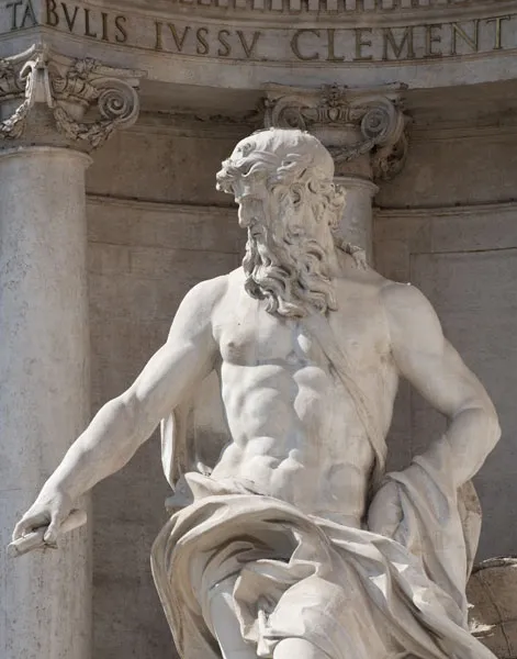 Close up of the Trevi Fountain sculptures