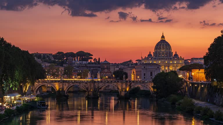 The Ponte Sant'Angelo bridge at sunset